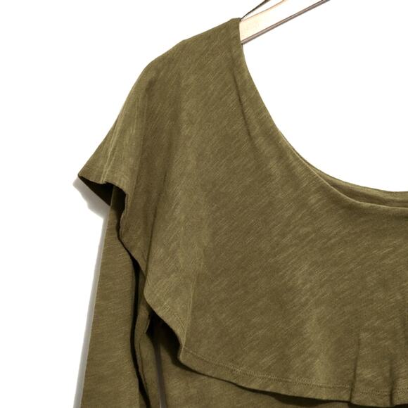 Anthropologie Postmark Off the Shoulder Ruffle Long Sleeve Green Top Boho Chic S - Picture 4 of 16